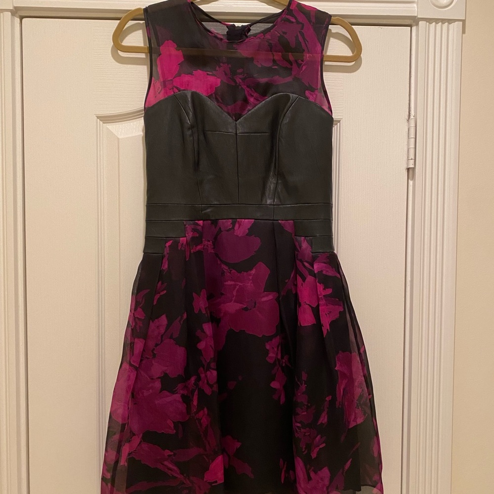 NWT Milly Black Leather Bustier Silk Organza Dress